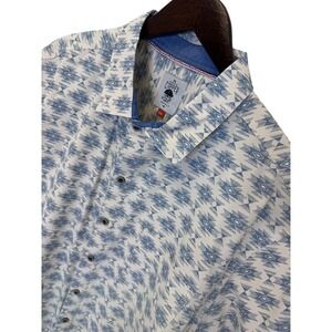 Copper & Oak Mens XXL Blue White Southwestern Ikat Short Sleeve Button‎ Shirt